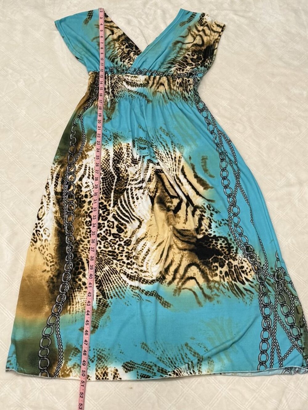 TURQUOISE BLUE AND ANIMAL PRINT MAXI DRESS